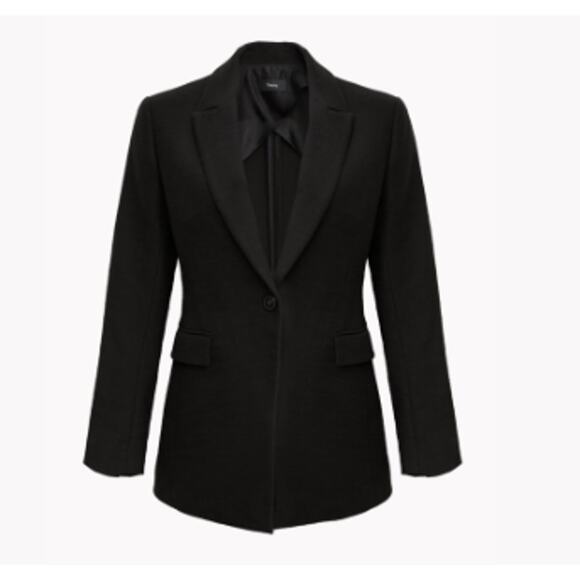 Theory Cotton-Linen Elongated Single Breasted Tuxedo Blazer Black Women's Size 8 - Picture 2 of 9